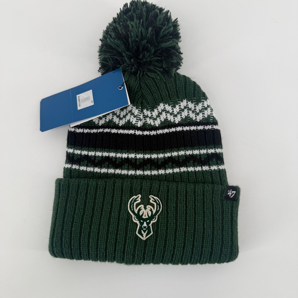 47 Brand Milwaukee Bucks Kids Polar Vortex Cuff Knit Beanie Hat Dark Green NBA
